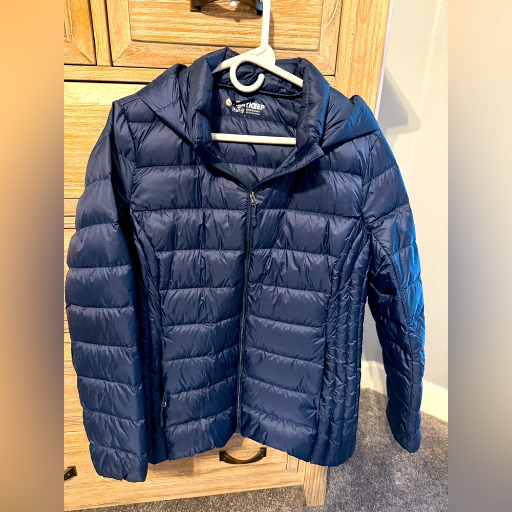 Jacket women’s navy packable puffer jacket with Detachable Hood
